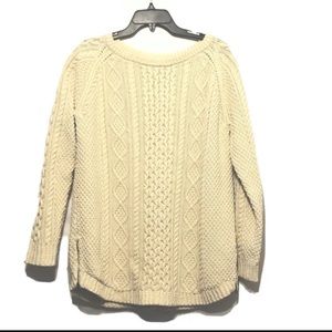 LL Bean Signature Beige Sweater Women’s Large Cable Knit Zippers Twist Classic
